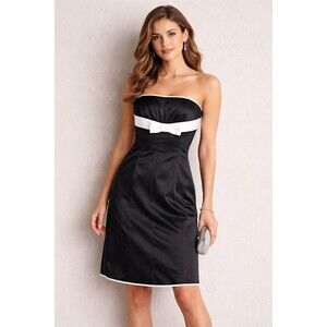 Y2K Moda International VS Strapless Satin Dress Black White Bow Size 12